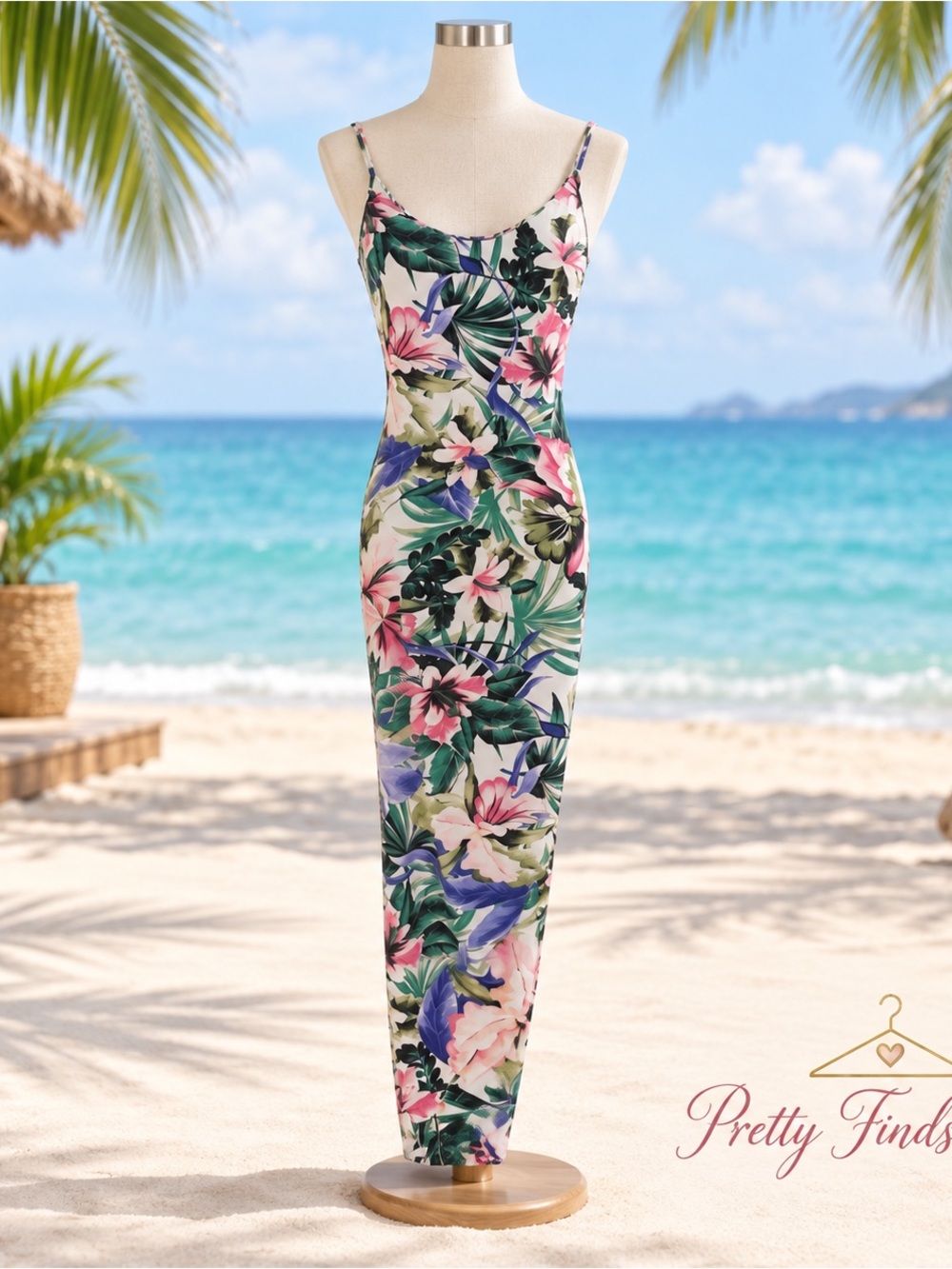 Floral Tropical Maxi Dress - Pink & Green